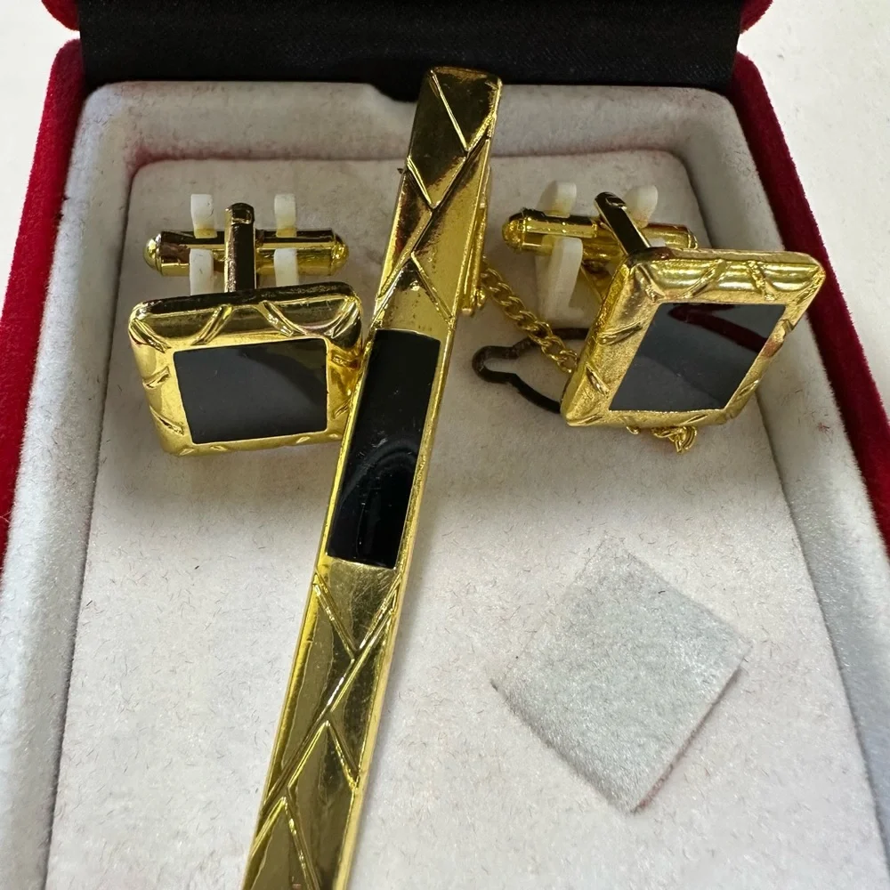 Men's Fratello Cufflinks with Tie Clip Gold Tone